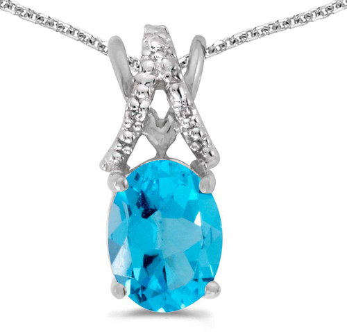 Image of 14k White Gold Oval Blue Topaz And Diamond Pendant (Chain NOT included) (CM-P2620XW-12)