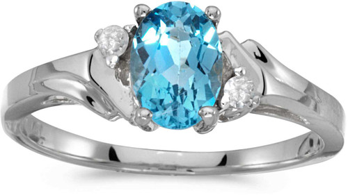 Image of 14k White Gold Oval Blue Topaz And Diamond Ring (CM-RM1248XW-12)