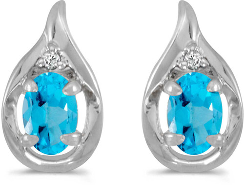 Image of 14k White Gold Oval Blue Topaz And Diamond Stud Earrings (CM-E1241XW-12)