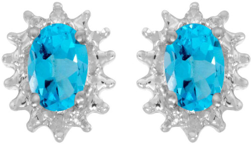 Image of 14k White Gold Oval Blue Topaz And Diamond Stud Earrings (CM-E1342XW-12)