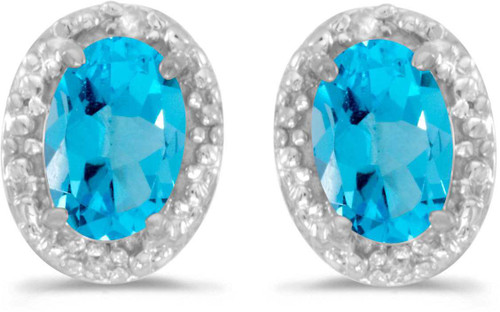 Image of 14k White Gold Oval Blue Topaz And Diamond Stud Earrings (CM-E2615XW-12)