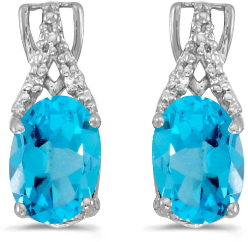 Image of 14k White Gold Oval Blue Topaz And Diamond Stud Earrings (CM-E2620XW-12)