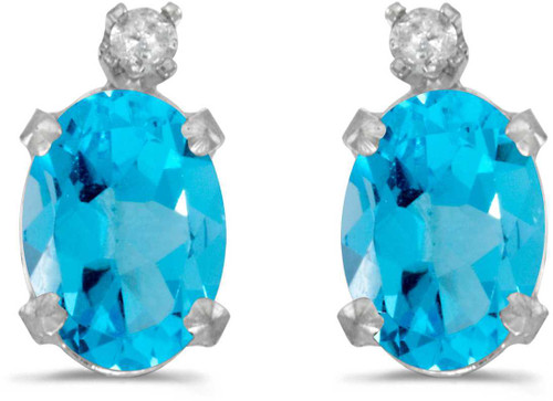 Image of 14k White Gold Oval Blue Topaz And Diamond Stud Earrings (CM-E6411XW-12)