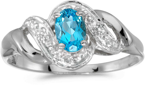 Image of 14k White Gold Oval Blue Topaz And Diamond Swirl Ring (CM-RM1190XW-12)