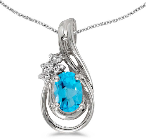 Image of 14k White Gold Oval Blue Topaz And Diamond Teardrop Pendant (Chain NOT included)