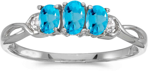 Image of 14k White Gold Oval Blue Topaz And Diamond Three Stone Ring (CM-RM2521XW-12)