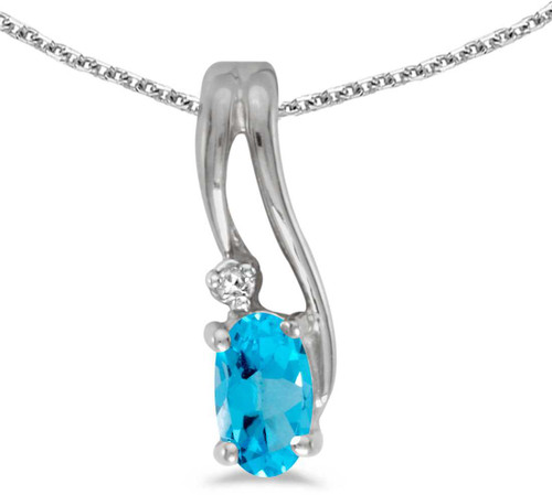 Image of 14k White Gold Oval Blue Topaz And Diamond Wave Pendant (Chain NOT included)