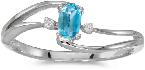 Image of 14k White Gold Oval Blue Topaz And Diamond Wave Ring (CM-RM2589XW-12)