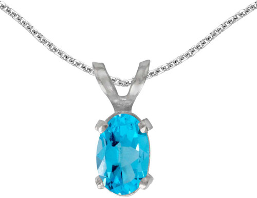 Image of 14k White Gold Oval Blue Topaz Pendant (Chain NOT included)