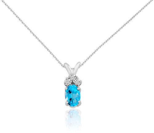 Image of 14K White Gold Oval Blue Topaz Pendant with Diamonds (Chain NOT included)
