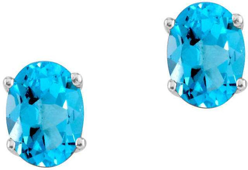 Image of 14K White Gold Oval Blue Topaz Stud Earrings