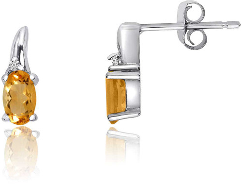 Image of 14K White Gold Oval Citrine & Diamond Earrings E1995W-11