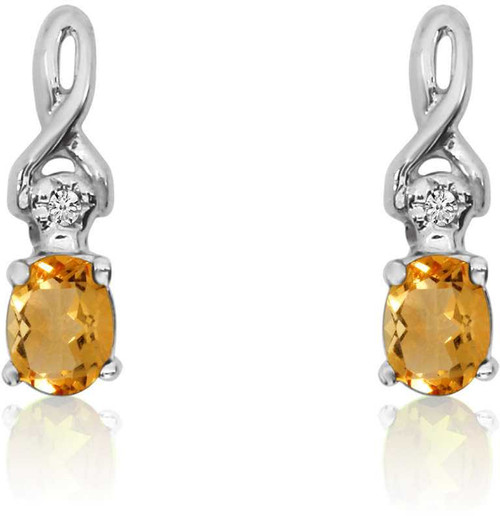 Image of 14K White Gold Oval Citrine & Diamond Earrings E2521W-11