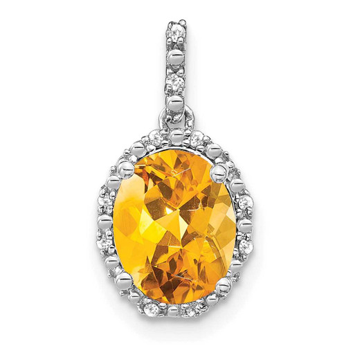 Image of 14K White Gold Oval Citrine & Diamond Halo Pendant