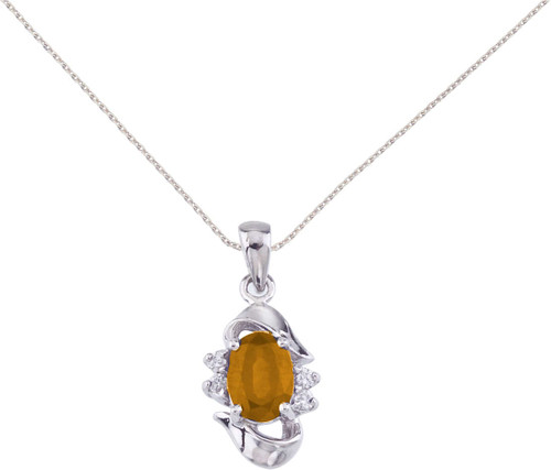Image of 14K White Gold Oval Citrine & Diamond Pendant (Chain NOT included) P8079XW-11