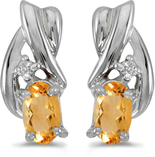 Image of 14k White Gold Oval Citrine And Diamond Earrings (CM-E1861XW-11)