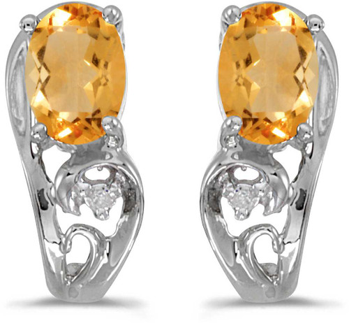 Image of 14k White Gold Oval Citrine And Diamond Earrings (CM-E2590XW-11)