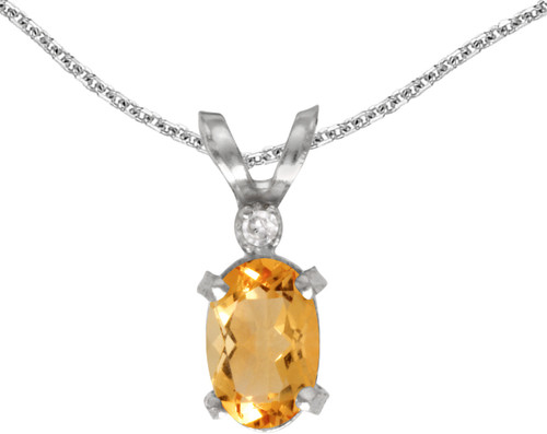 14k White Gold Oval Citrine And Diamond Filigree Pendant (Chain NOT included)
