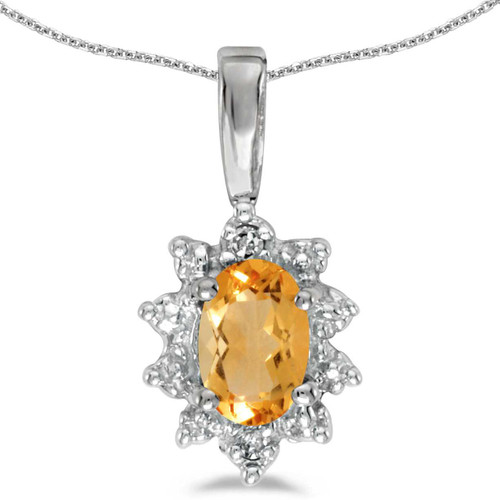 Image of 14k White Gold Oval Citrine And Diamond Pendant (Chain NOT included)