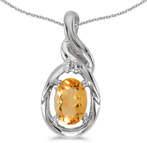 Image of 14k White Gold Oval Citrine And Diamond Pendant (Chain NOT included) (CM-P1241XW-11)