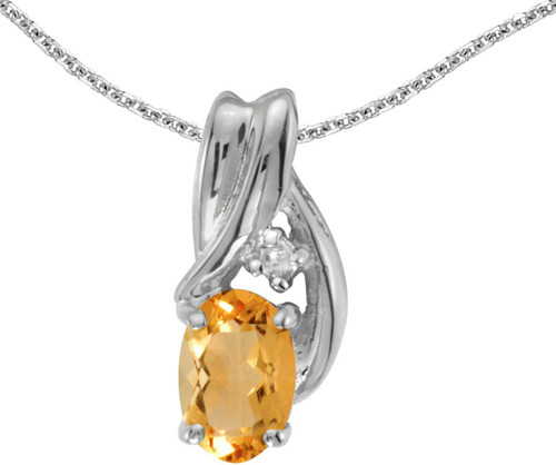 Image of 14k White Gold Oval Citrine And Diamond Pendant (Chain NOT included) (CM-P1861XW-11)