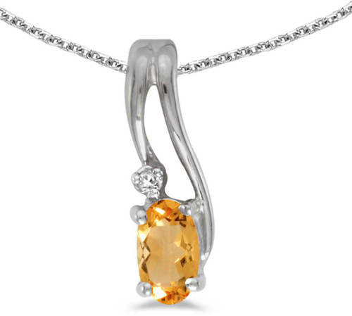 Image of 14k White Gold Oval Citrine And Diamond Wave Pendant (Chain NOT included)