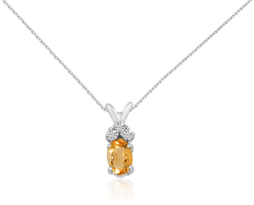 Image of 14K White Gold Oval Citrine Pendant with Diamonds (Chain NOT included)