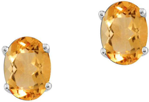 Image of 14K White Gold Oval Citrine Stud Earrings