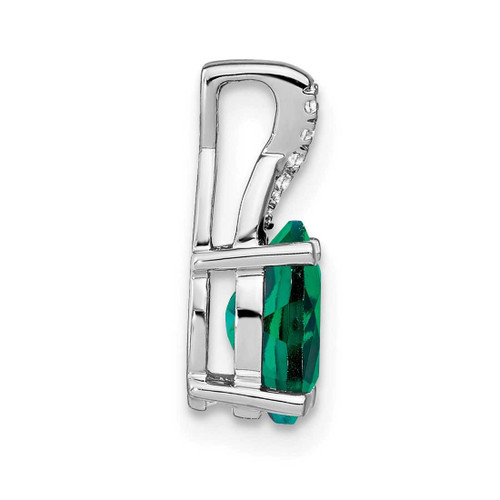 Image of 14K White Gold Oval Created Emerald & Diamond Pendant