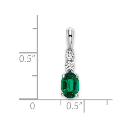 Image of 14K White Gold Oval Created Emerald and Diamond Pendant