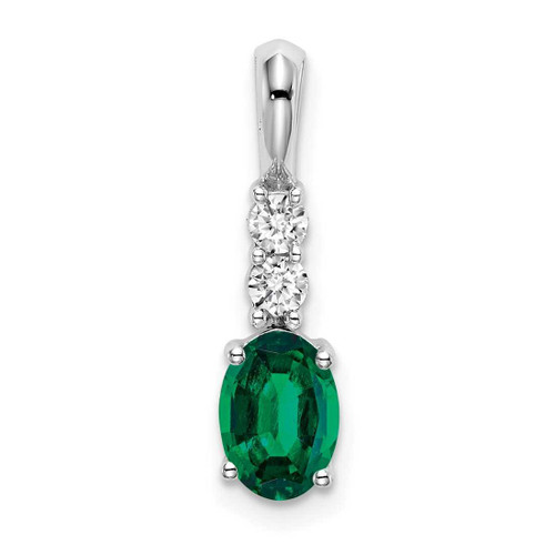 Image of 14K White Gold Oval Created Emerald and Diamond Pendant