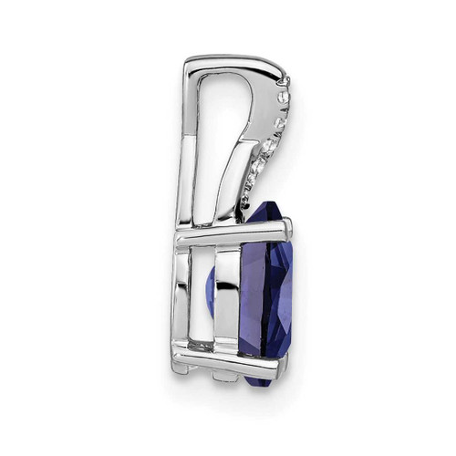 Image of 14K White Gold Oval Created Sapphire & Diamond Pendant