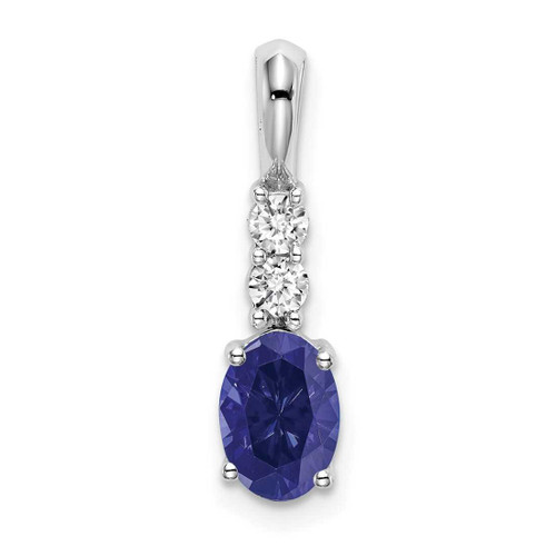 Image of 14K White Gold Oval Created Sapphire and Diamond Pendant