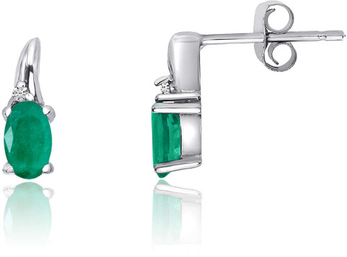 Image of 14K White Gold Oval Emerald & Diamond Earrings E1995W-05