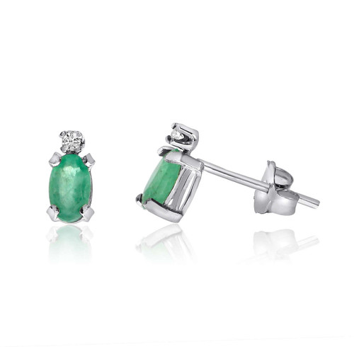 Image of 14K White Gold Oval Emerald & Diamond Earrings E2235W-05