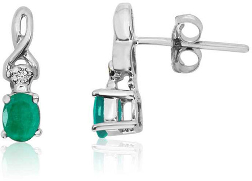 Image of 14K White Gold Oval Emerald & Diamond Earrings E2521W-05
