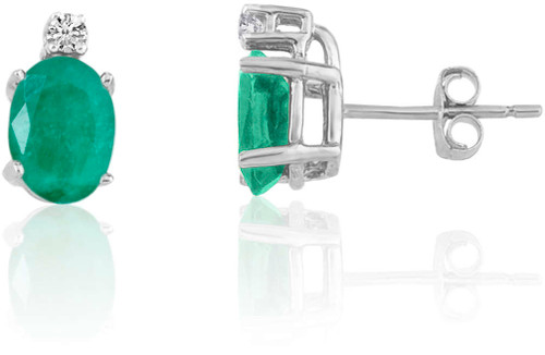 Image of 14K White Gold Oval Emerald & Diamond Earrings E6021W-05
