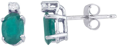 Image of 14K White Gold Oval Emerald & Diamond Earrings E6089W-05