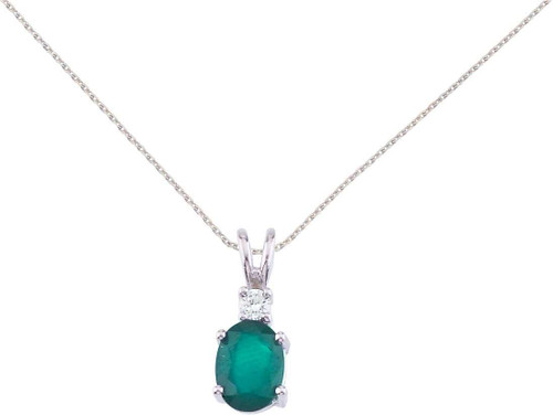 Image of 14K White Gold Oval Emerald & Diamond Pendant (Chain NOT included) P6021W-05