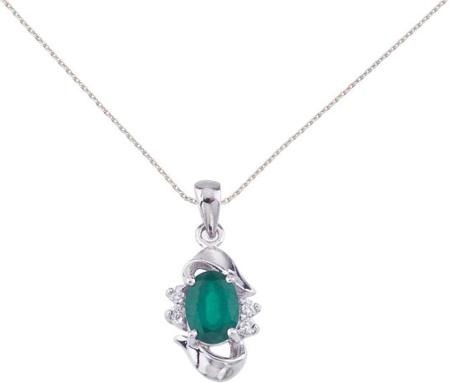 Image of 14K White Gold Oval Emerald & Diamond Pendant (Chain NOT included) P6079W-05
