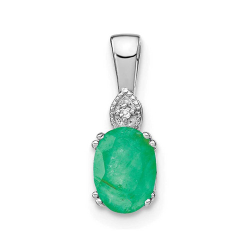Image of 14K White Gold Oval Emerald & Diamond Pendant PM7185-EM-001-WA
