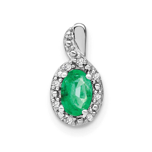 Image of 14K White Gold Oval Emerald & Diamond Pendant PM7188-EM-004-WA