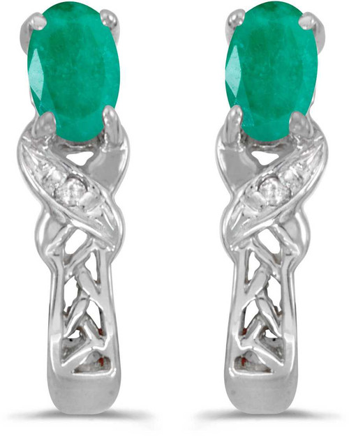 Image of 14k White Gold Oval Emerald And Diamond Earrings (CM-E2584XW-05)