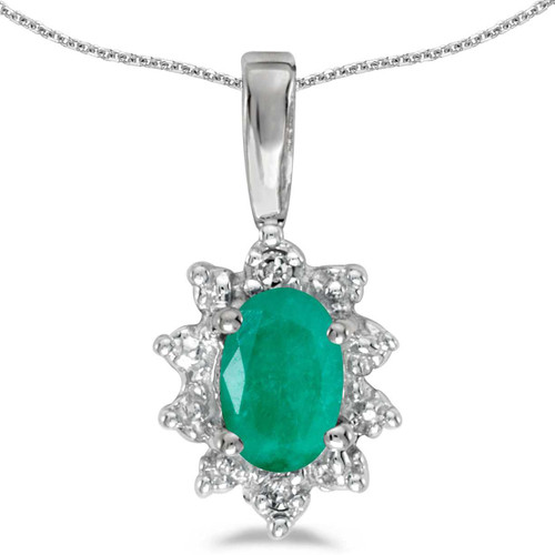 Image of 14k White Gold Oval Emerald And Diamond Pendant (Chain NOT included)