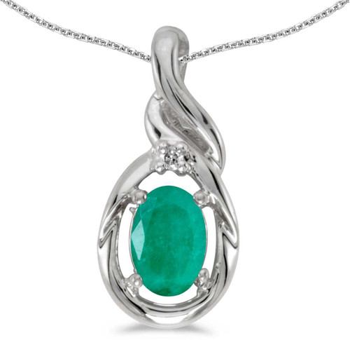 Image of 14k White Gold Oval Emerald And Diamond Pendant (Chain NOT included) (CM-P1241XW-05)