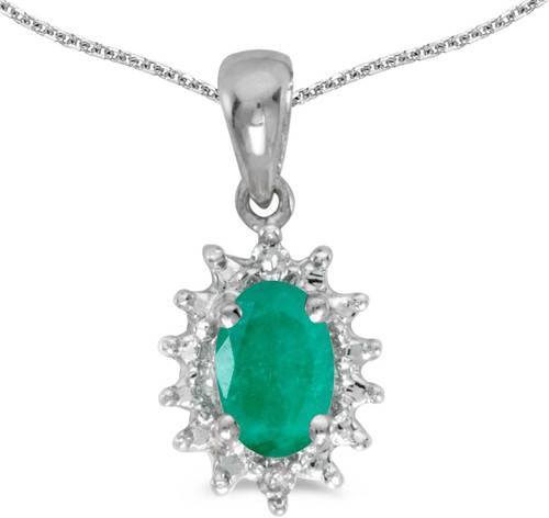 Image of 14k White Gold Oval Emerald And Diamond Pendant (Chain NOT included) (CM-P1342XW-05)