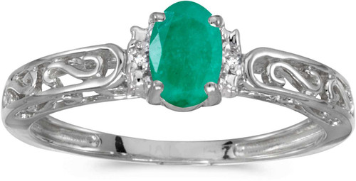 Image of 14k White Gold Oval Emerald And Diamond Ring (CM-RM1689XW-05)