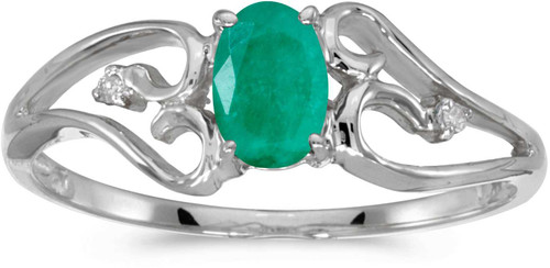 Image of 14k White Gold Oval Emerald And Diamond Ring (CM-RM2585XW-05)