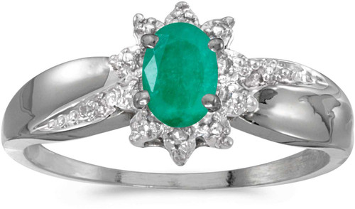 Image of 14k White Gold Oval Emerald And Diamond Ring (CM-RM911XW-05)