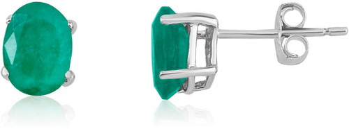Image of 14K White Gold Oval Emerald Stud Earrings